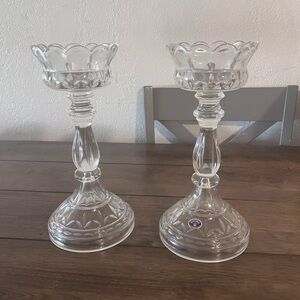 Set of 2 Bohemia Crystal Candle Holders – Vintage Czech Glass, Scalloped Edge Pe